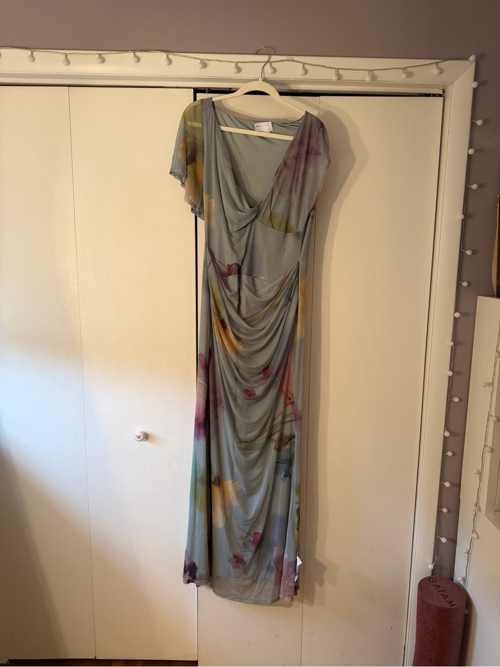 ASOS Draped Floral-Print Maxi Dress in Sage Green